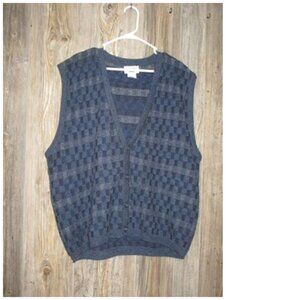 VTG Willow Bay Blue Knit Grandpa Button Front Sweater Vest Mens Sz XL Grunge